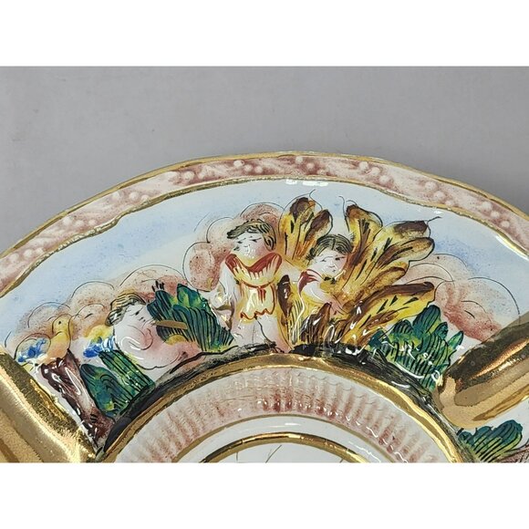 Hand-Painted Capodimonte Italian Porcelain Decorative Ashtray With Cherub Signed - Picture 4 of 9